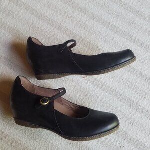 DANSKO Professional Mary Jane Leather Wedge Clog Loafer Womens 39 Black w/ strap